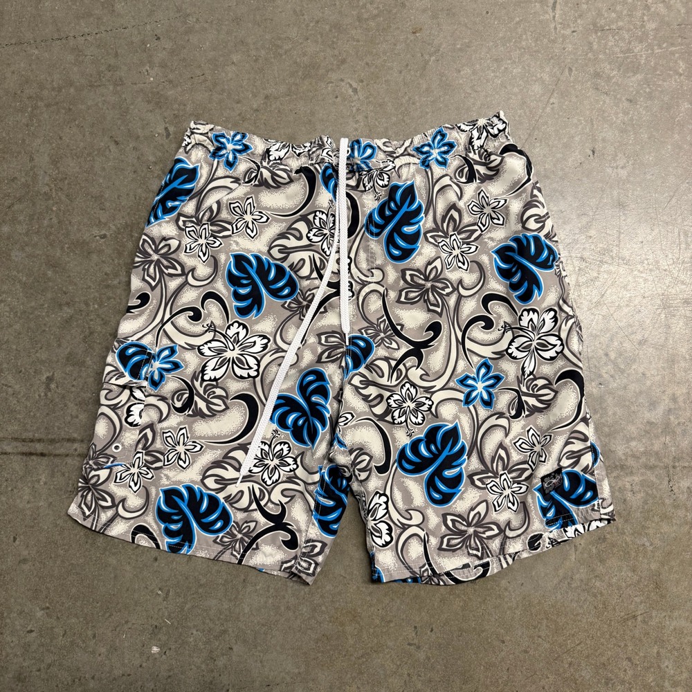 Op Ocean Pacific Mens Tropical Board Shorts Blue Grey Hibiscus Swim Trunks XL